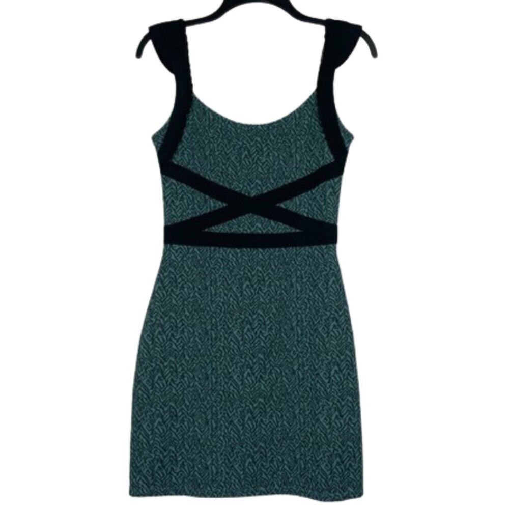Free People Cross My Heart blue green and black fitted mini dress size XS